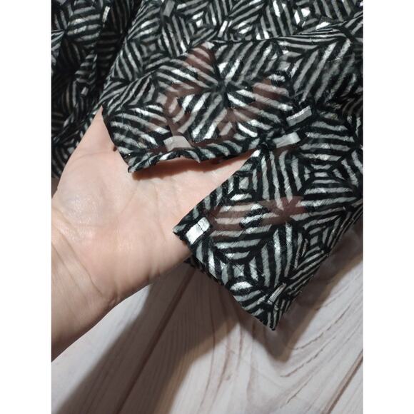 Ruby Rd Blouse Womens 14 Black White Sheer Chiffon Button Up Long Sleeve Top - Picture 6 of 8